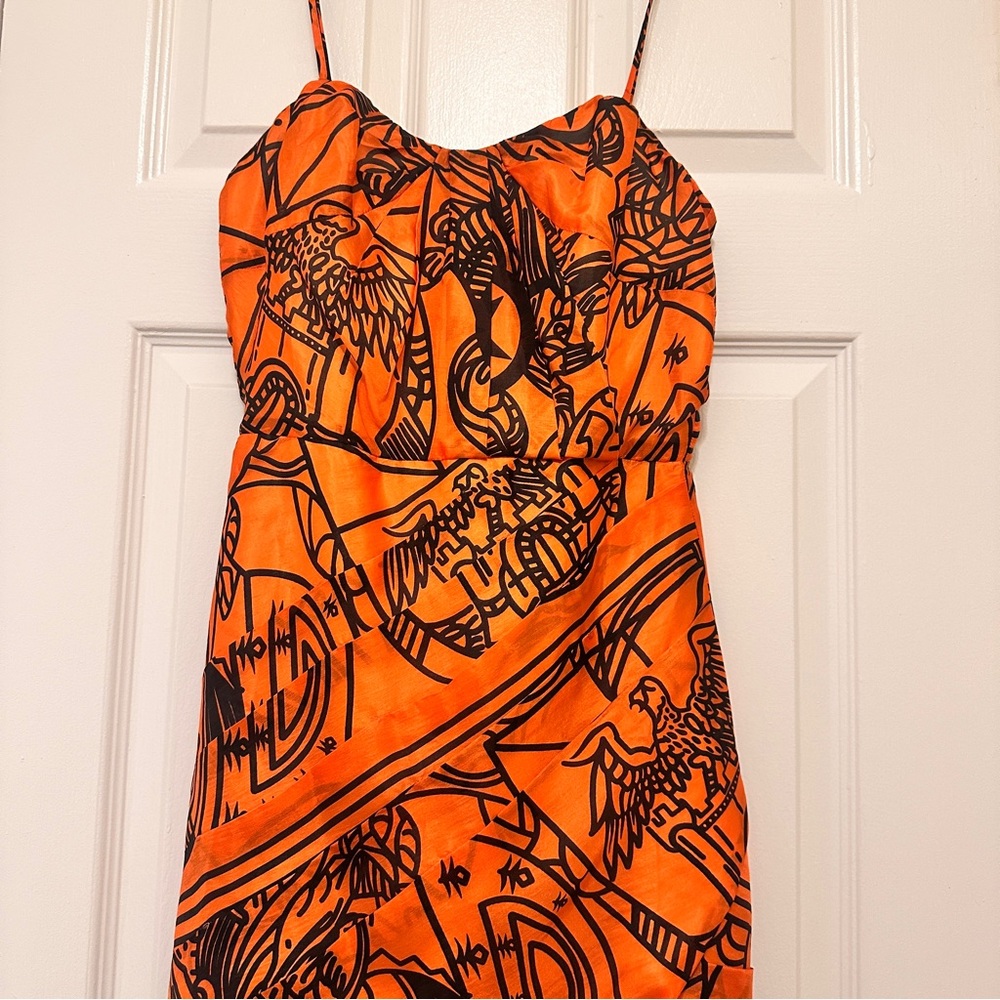Aryn K.100% Silk Dress For Anthropologie Burnt‎ Orange and Black Sz Small - Picture 3 of 16